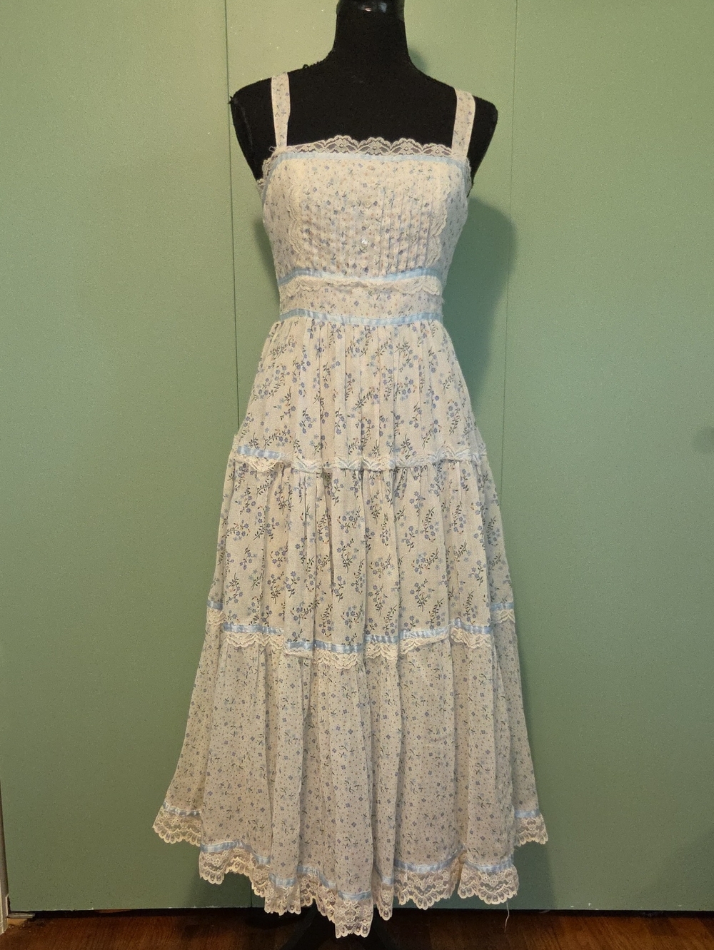 Vintage Gunne Sax Jessica San Francisco Blue And White Floral Prairie Dress 7